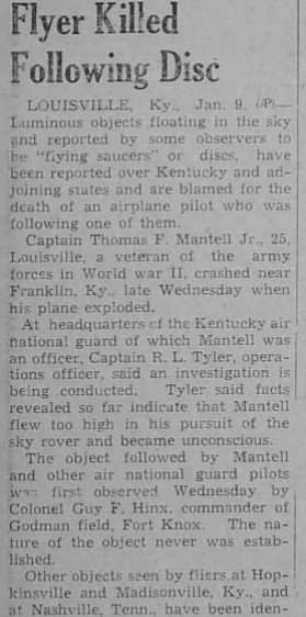Mantell Incident - Pilot Dies Chasing UFO