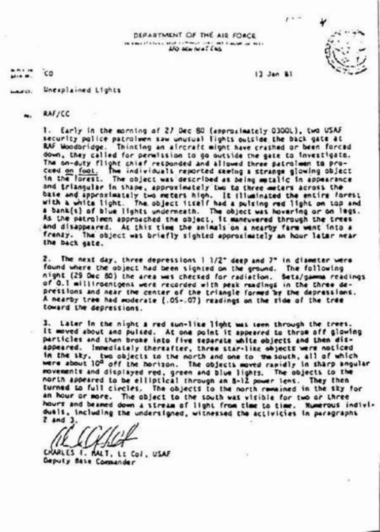 Lt. Col. Charles Halt Memo